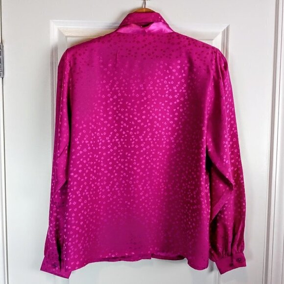 Vintage Paris Mode Magenta Pink Silk Jacquard Pleat Front Blouse - Picture 3 of 5
